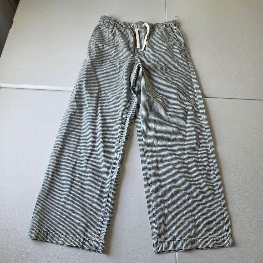 Gap Jeans Womens M Tall Blue Railroad Stripe High Rise Pull On Wide Leg Denim